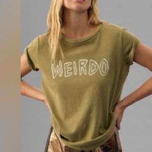 MOTHER the boxy goodie goodie tee green graphic ‘weirdo’